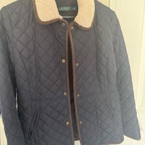 Ralph Lauren Navy Quilted Puffer with Cream Collar